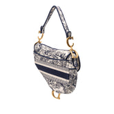 Canvas Embroidered Toile de Jouy Saddle Bag